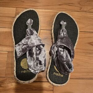 Gray Velvet Sandals with Rope Soles